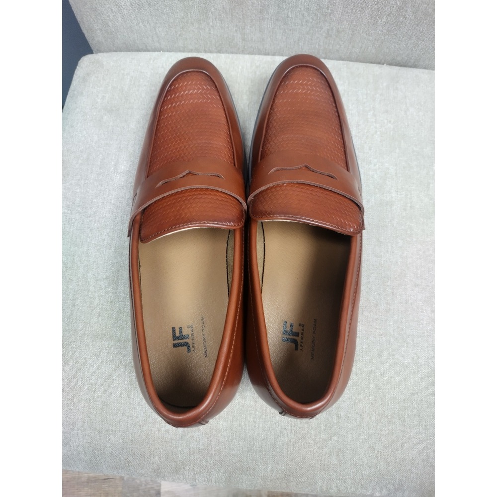 JF J Ferrar Harlow Mens Cognac Brown Woven Penny Loafers Dress Shoes 10M - Picture 3 of 7
